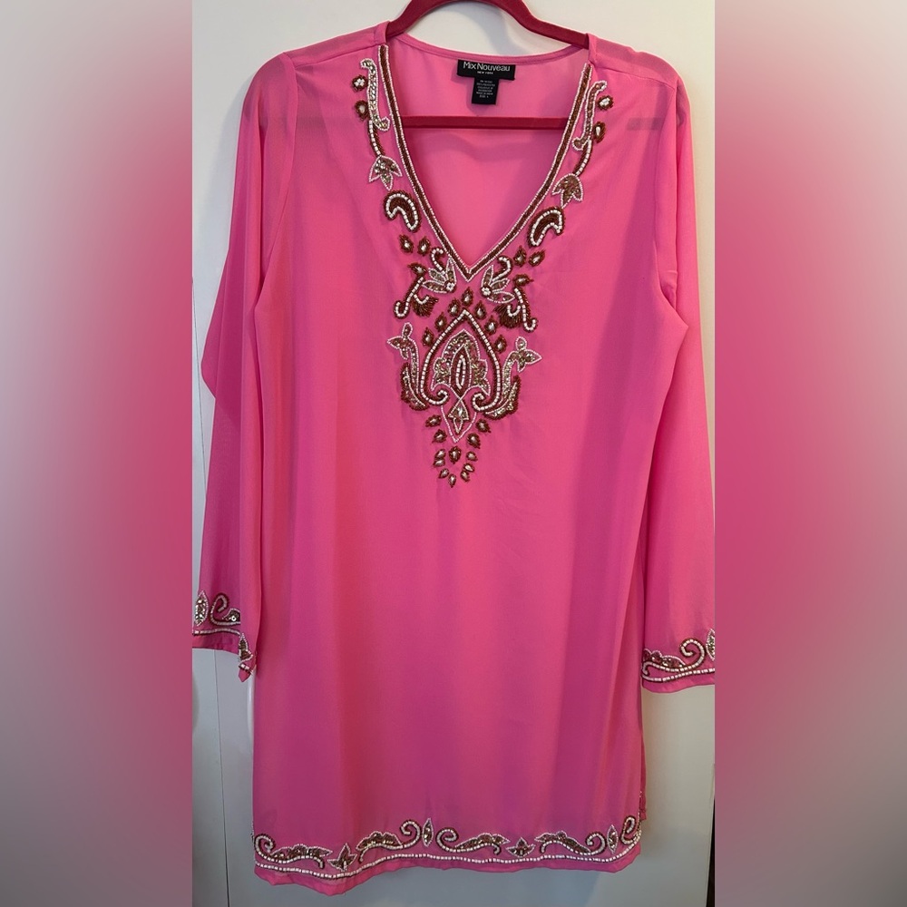 Pink embellished beach cover up tunic